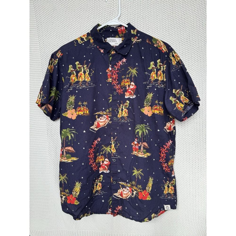Free Planet Y2K Hawaiian Shirt Tropical Santa Print Unisex Large